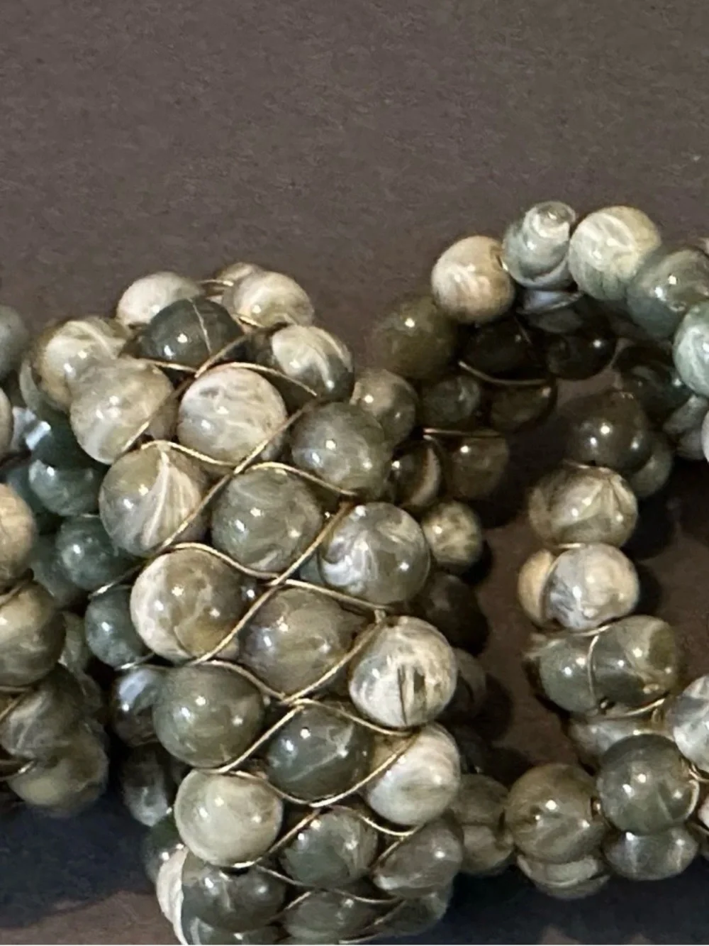 Coastal Sea Green Beads & Gold Wire Napkin Rings- Set of 4